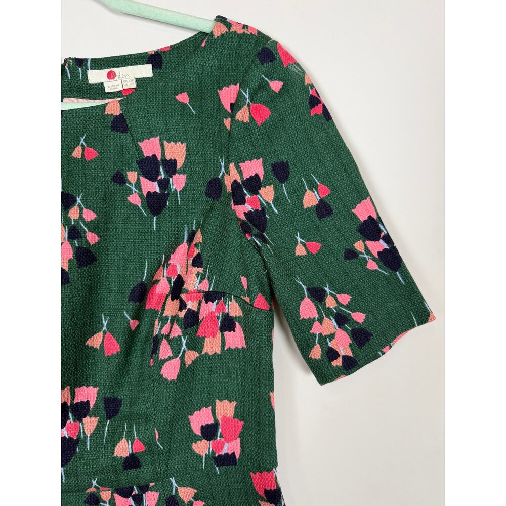 Boden Green Pink Floral Tulip Career Shift Dress Textured Cotton US 6R Romantic - Picture 6 of 13